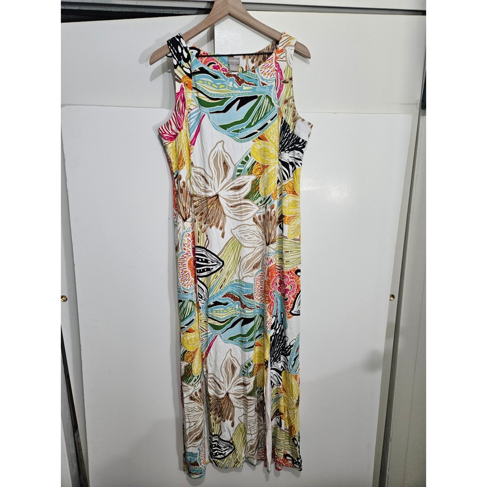 Chicos Sleeveless Maxi Dress Size 2 Large 12/14 Tropical Floral Multi-Color Rayo